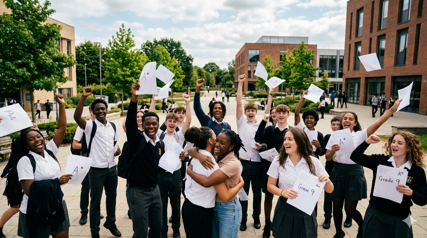 Students celebrating excellent exam results